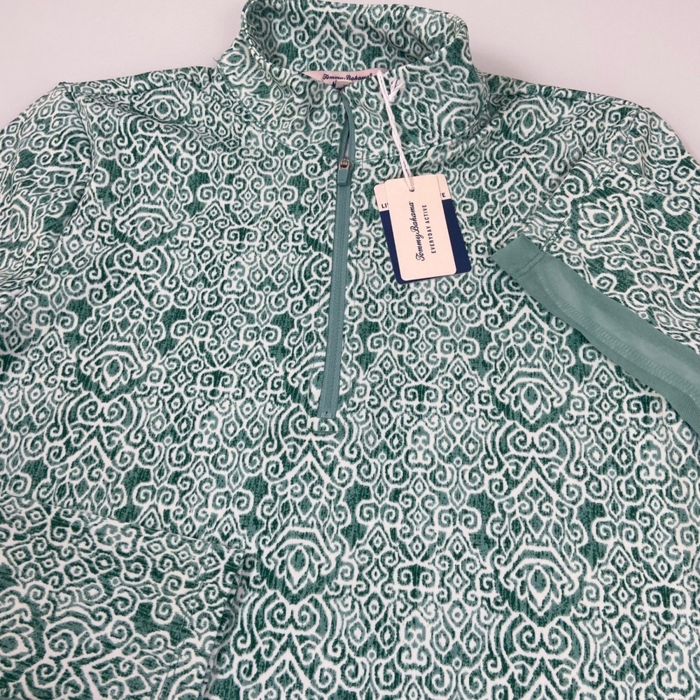 Tommy Bahama Everyday Active Womens Small Green Damask 1/4 Zip Pullover‎ NWT